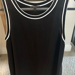 Rag & Bone Silk Blouse Tank Top Contrast Trim Rib Crew Maude Georgette Black